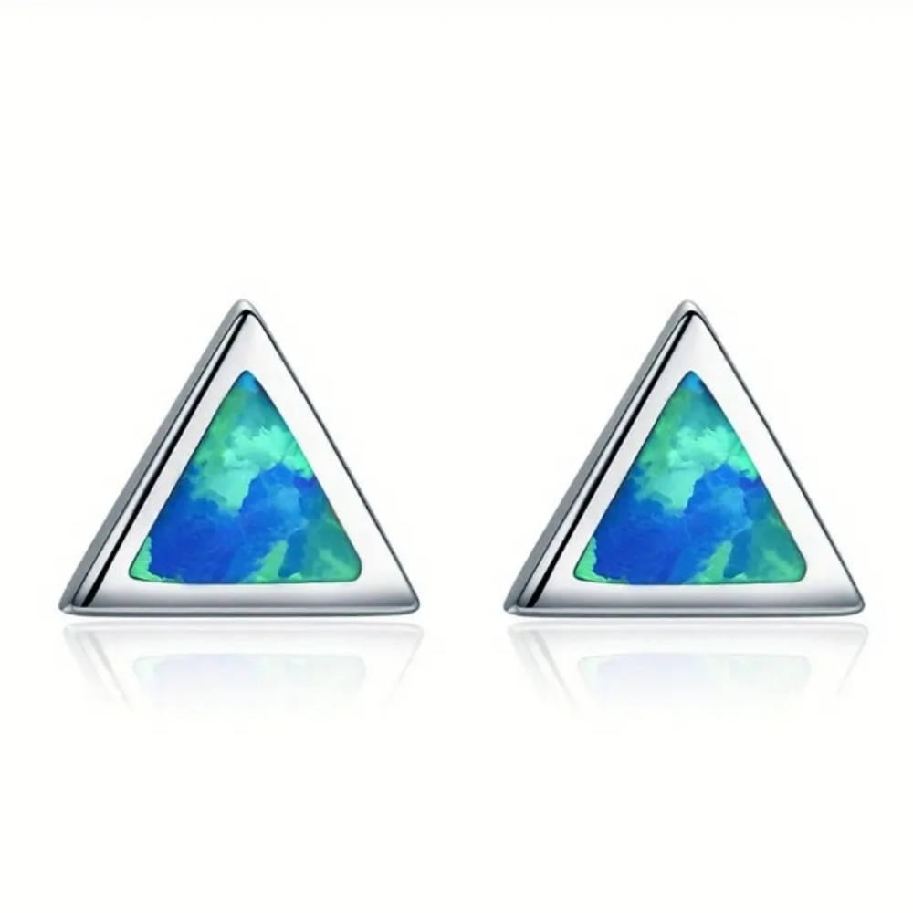 NEW!! 925 Sterling Silver Australian Opal Triangle Stud Earrings